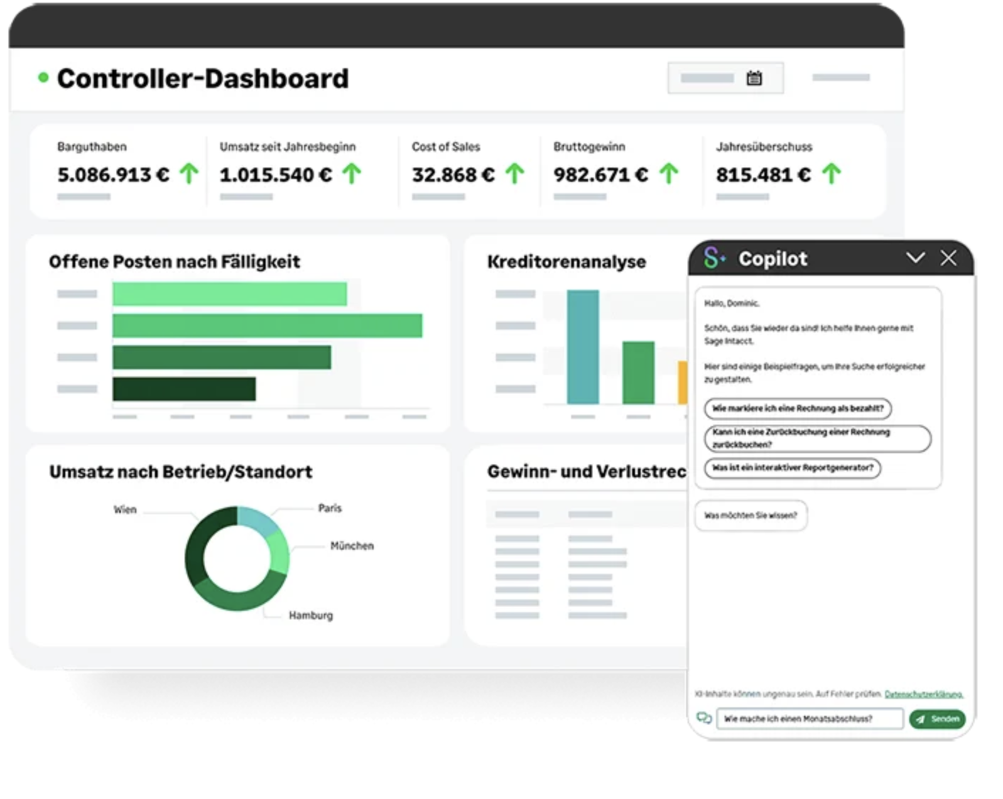 Sage Intacct Controller Dashboard mit KI Copilot für Finanzfragen