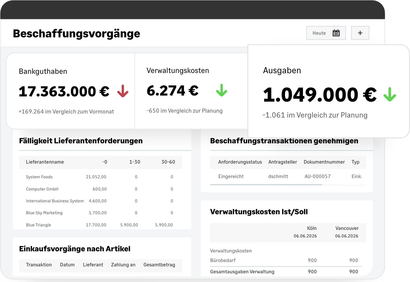 Sage Intacct Beschaffungsvorgänge mit Ausgaben und Lieferantenforderungen