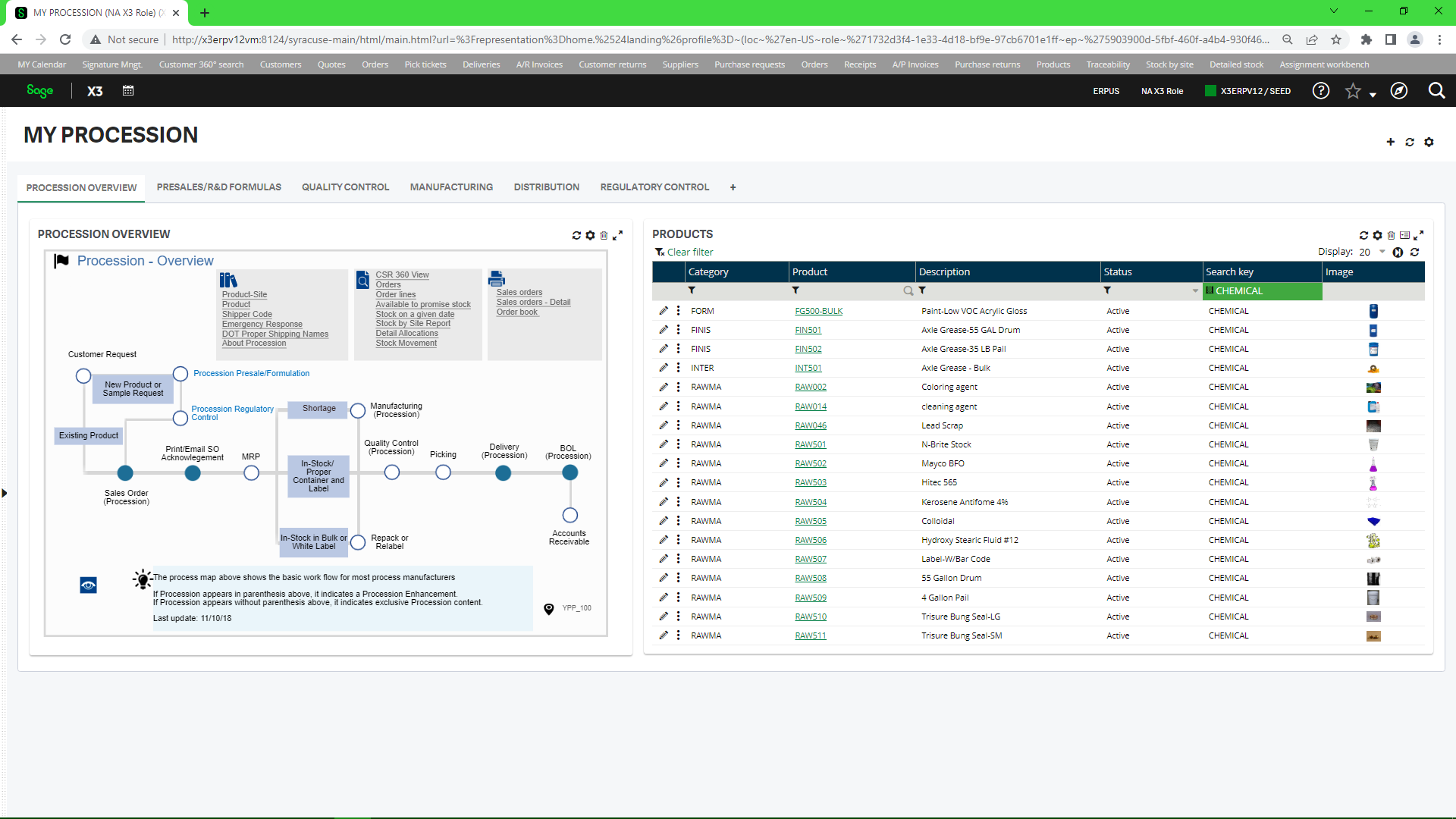 Sage X3 Prozessübersicht für Prozessfertigung und Produktstammdaten